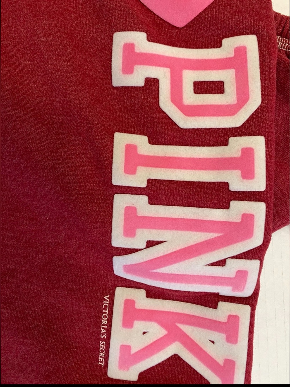 2008 Pink vintage sweatpants brick red & pink felt logo heart peace sign EUC - Picture 4 of 6